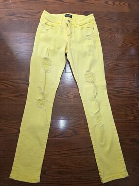 bebe Yellow Distressed Skinny Jeans